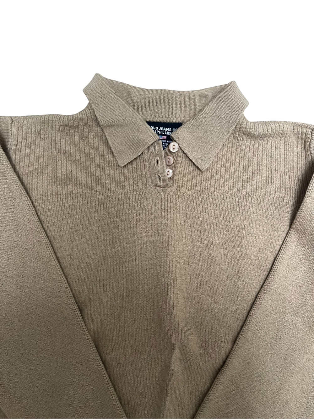 Ralph Lauren Women's V-Neck Polo Collar Sweater in Camel - Picture 5 of 6